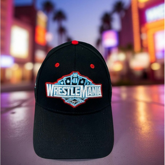WWE WrestleMania 41 Vegas Black Baseball Cap Authentic Adjustable Hat 2025 - Picture 1 of 16